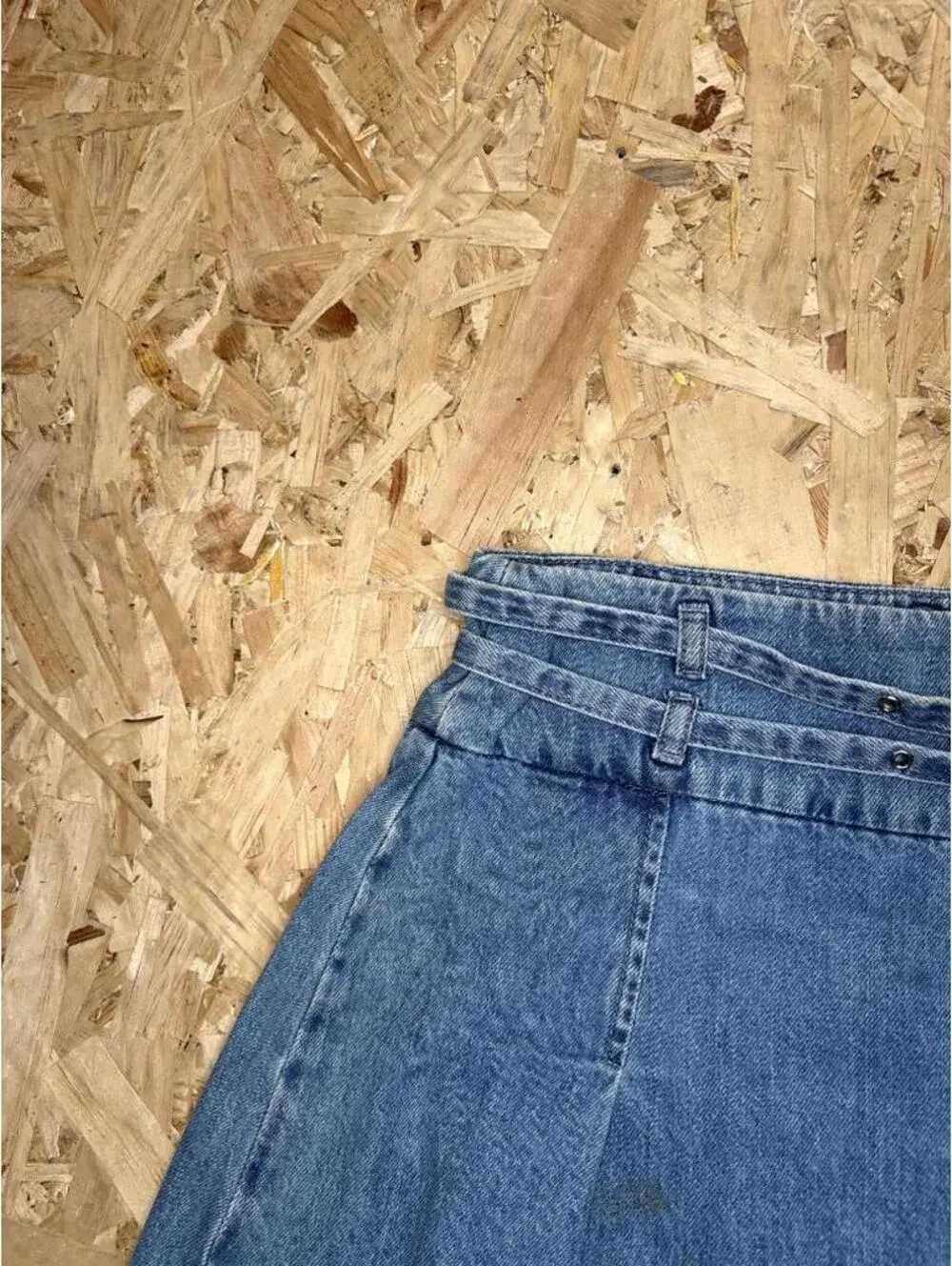 Zara Denim Pleated Mini Skirt Womens Size Small Blue Jean Belted Side Zip